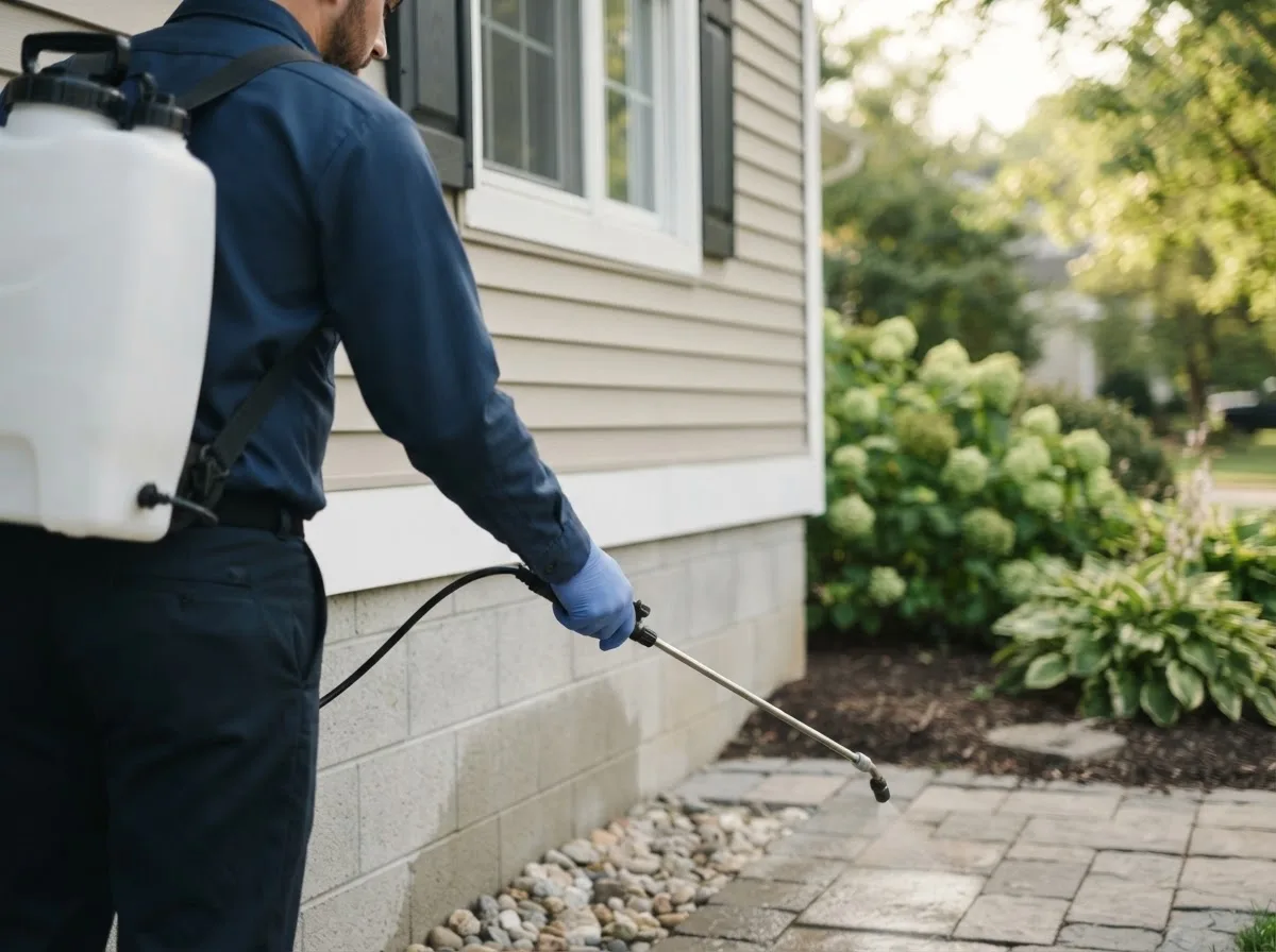 Pest control technician inspecting a home in Petersburg, WV